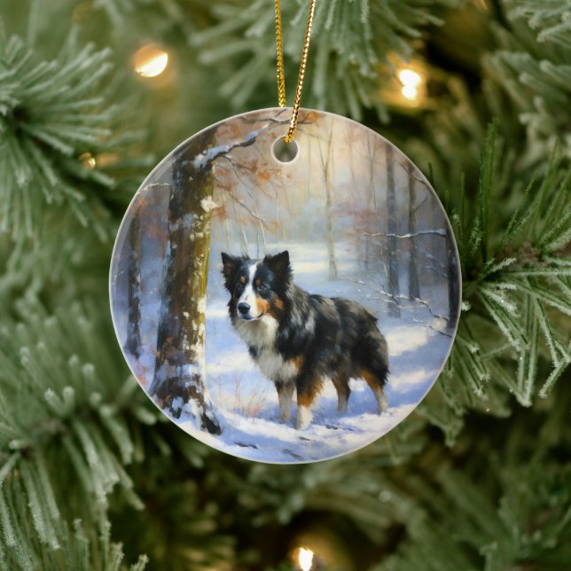 Border Collie Let It Snow Christmas Ceramic Ornament (Tree)
