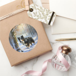 Border Collie Let It Snow Christmas Classic Round Sticker