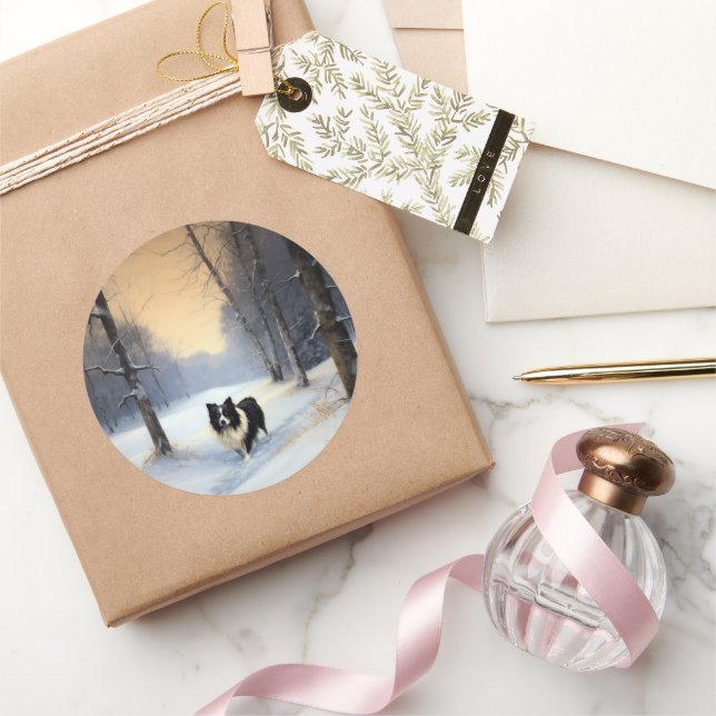 Border Collie Let It Snow Christmas Classic Round Sticker (Gifting)