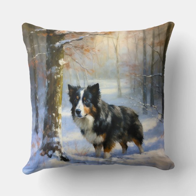Border Collie Let It Snow Christmas Cushion (Back)