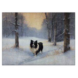 Border Collie Let It Snow Christmas Cutting Board