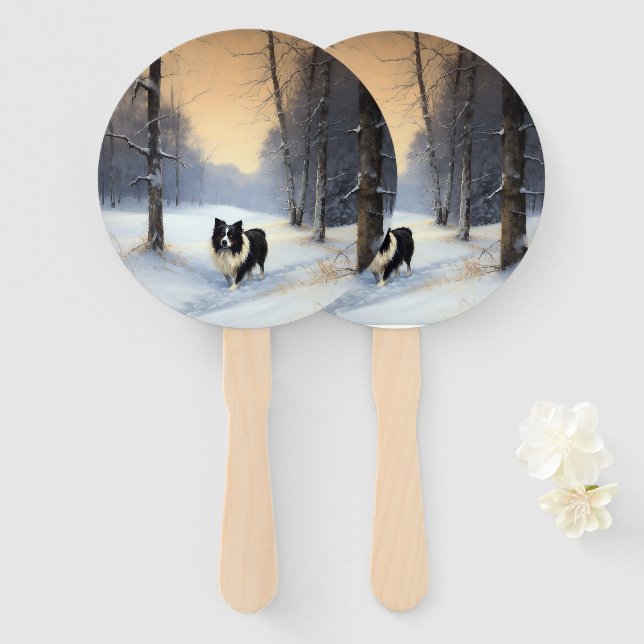 Border Collie Let It Snow Christmas Hand Fan (Front and Back)