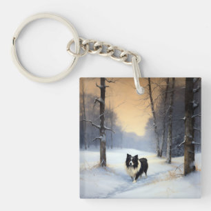 Border Collie Let It Snow Christmas Key Ring