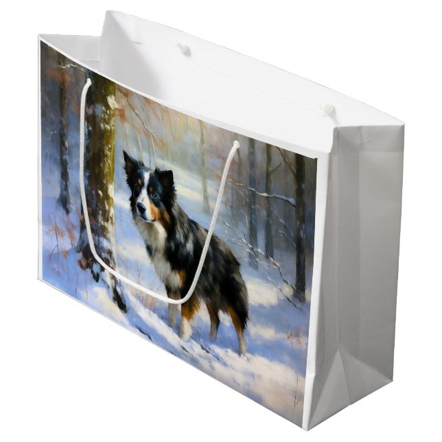 Border Collie Let It Snow Christmas Large Gift Bag (Front Angled)
