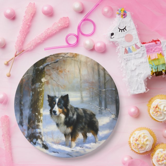 Border Collie Let It Snow Christmas Paper Plate (Party)