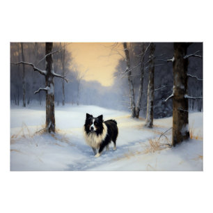 Border Collie Let It Snow Christmas Poster