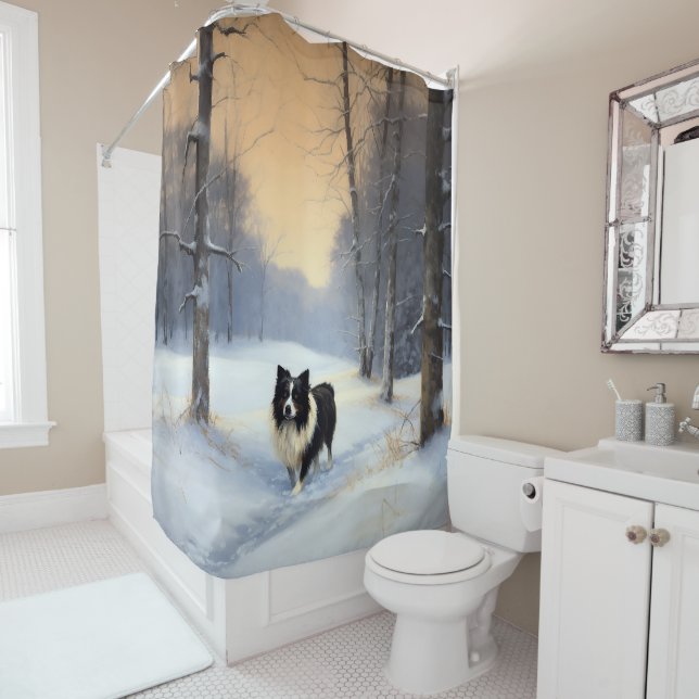 Border Collie Let It Snow Christmas Shower Curtain (In Situ)