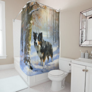 Border Collie Let It Snow Christmas Shower Curtain