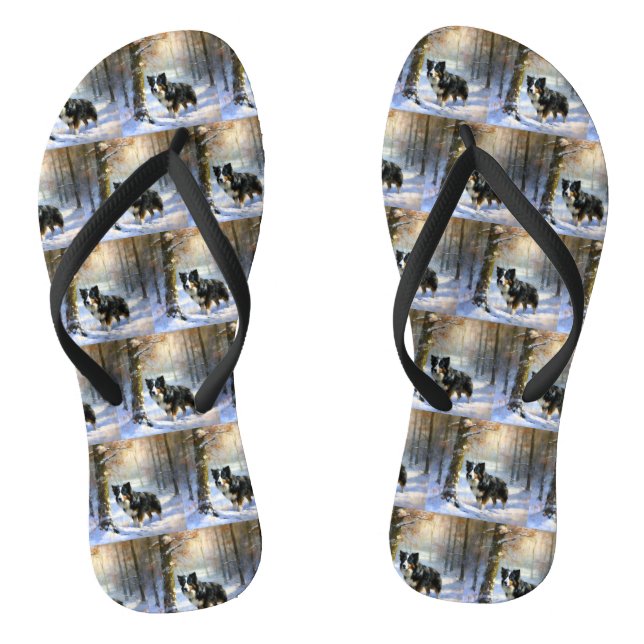 Border Collie Let It Snow Christmas Thongs (Footbed)