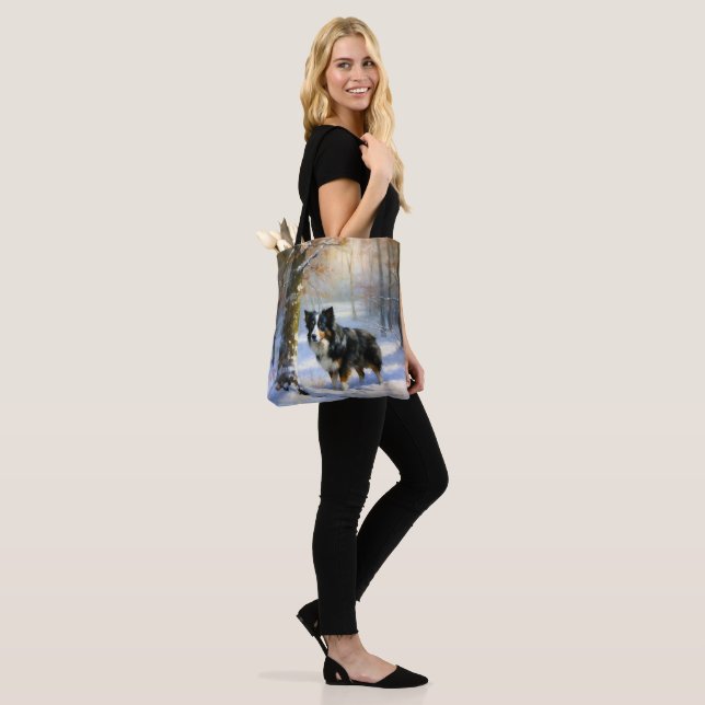 Border Collie Let It Snow Christmas Tote Bag (On Model)