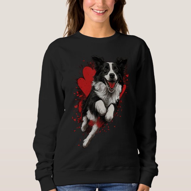 Border Collie Love Heart Valentines Day Border Col Sweatshirt (Front)