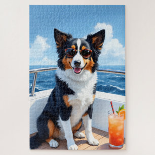 Border Collie Luxury Yacht Scene Jigsaw Puzzle