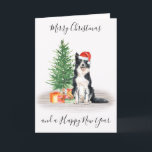 Border Collie Merry Christmas Santa Dog Holiday Card<br><div class="desc">Send christmas greetings this holiday season with this Merry Christmas border collie santa dog holiday card, and matching decor. This border collie holiday card features a watercolor dog in a santa hat and tree. Personalise with message and family name . This border collie christmas card will be a favourite among...</div>