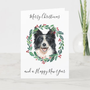 Border Collie Merry Christmas Trendy Dog Holiday Card