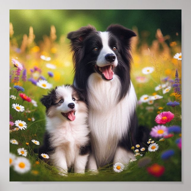 Border Collie mum and her puppy Poster (Front)