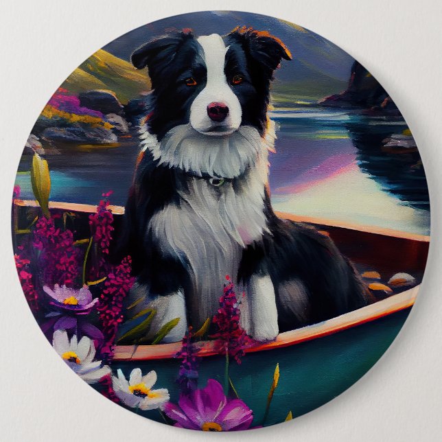 Border Collie on a Paddle: A Scenic Adventure 6 Cm Round Badge (Front)