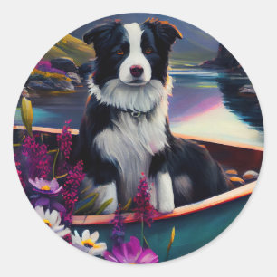 Border Collie on a Paddle: A Scenic Adventure Classic Round Sticker