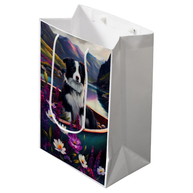 Border Collie on a Paddle: A Scenic Adventure Medium Gift Bag (Front Angled)