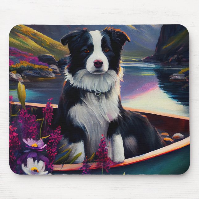 Border Collie on a Paddle: A Scenic Adventure Mouse Pad (Front)