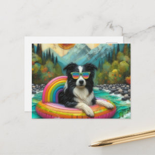 Border Collie on a Rainbow Colour Float Postcard