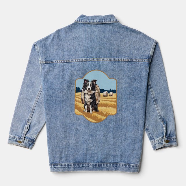 Border Collie on Farm Denim Jacket (Back)