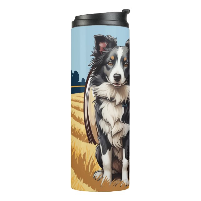 Border Collie on Farm Thermal Tumbler (Rotated Left)