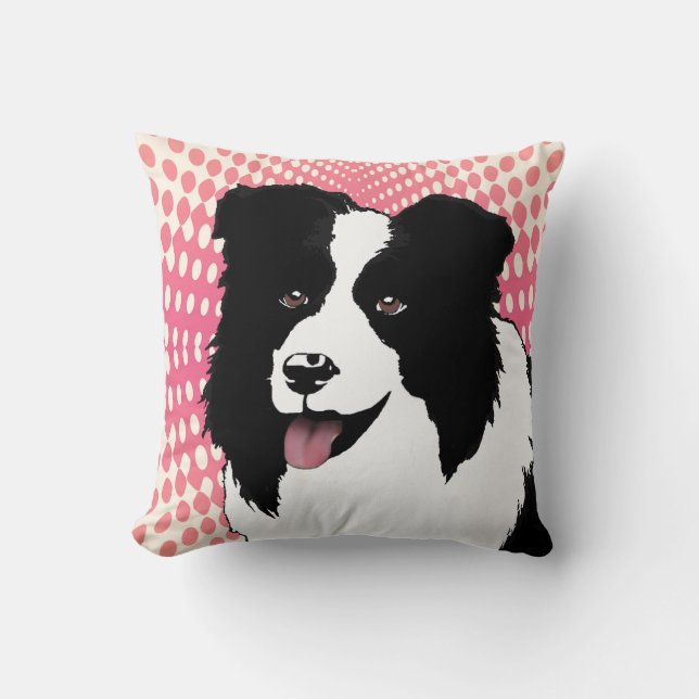 Border Collie Original Art Pop Art Pink Pillow (Front)