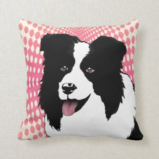 Border Collie Original Art Pop Art Pink Pillow