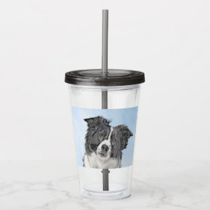 Border Collie Painting - Cute Original Dog Art Acrylic Tumbler