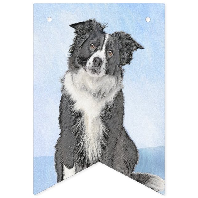 Border Collie Painting - Cute Original Dog Art Bunting (First Flag)
