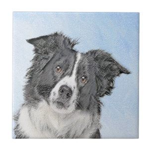 Border Collie Painting - Cute Original Dog Art Ceramic Tile