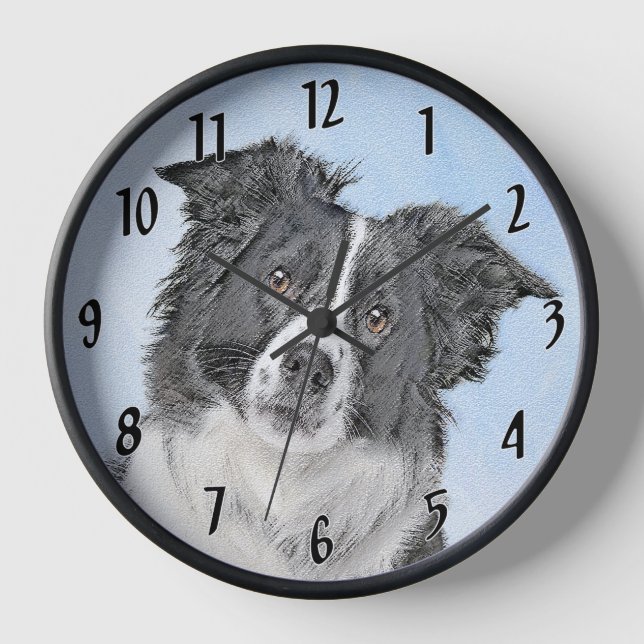 Border Collie Painting - Cute Original Dog Art Clock (Front)