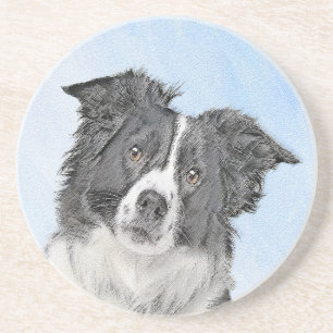 Border Collie Painting - Cute Original Dog Art Coaster