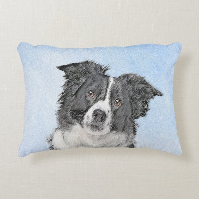 Border Collie Painting - Cute Original Dog Art Decorative Cushion (Front)