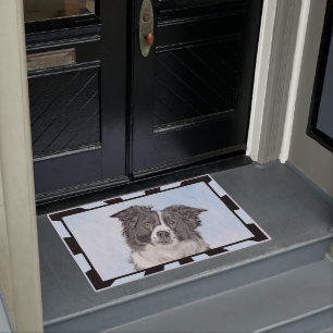Border Collie Painting - Cute Original Dog Art Doormat