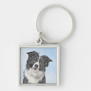 Border Collie Painting - Cute Original Dog Art Key Ring