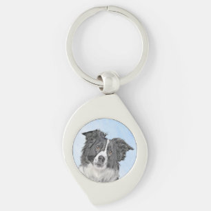 Border Collie Painting - Cute Original Dog Art Key Ring