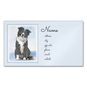 Border Collie Painting - Cute Original Dog Art Magnetic Business Card