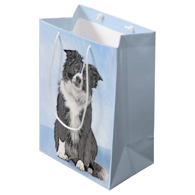Border Collie Painting - Cute Original Dog Art Medium Gift Bag (Front Angled)