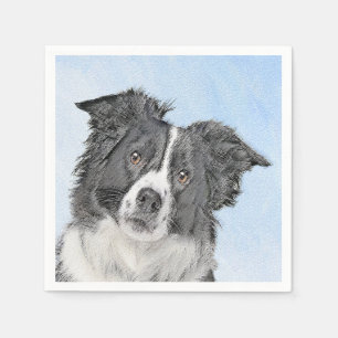 Border Collie Painting - Cute Original Dog Art Napkin