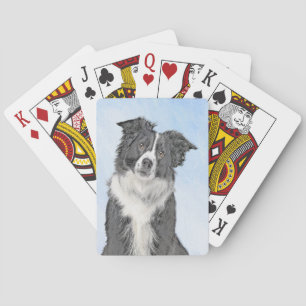 Border Collie Painting - Cute Original Dog Art Playing Cards