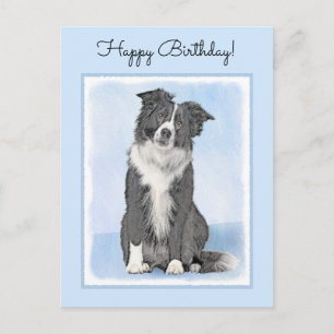 Border Collie Painting - Cute Original Dog Art Postcard
