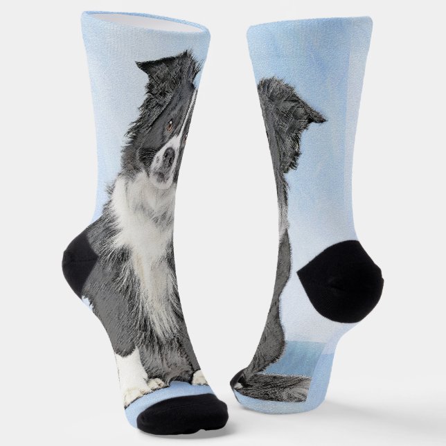 Border Collie Painting - Cute Original Dog Art Socks (Angled)