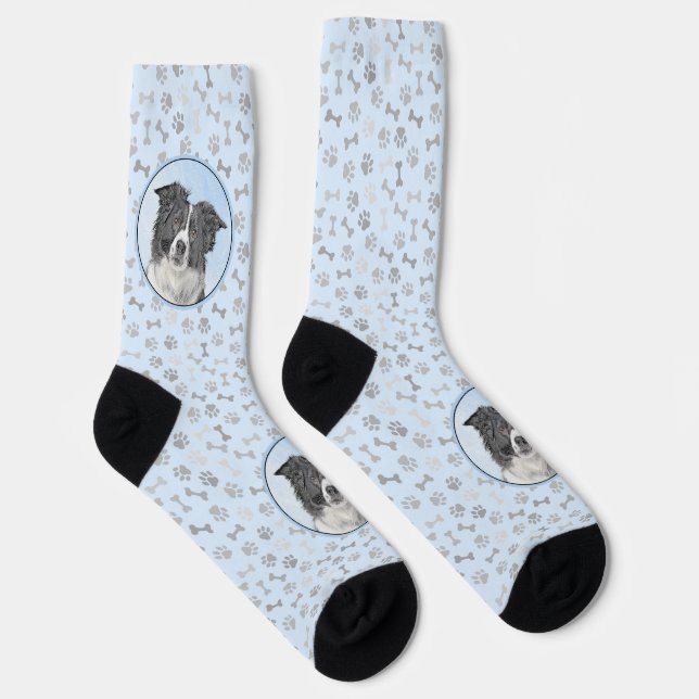 Border Collie Painting - Cute Original Dog Art Socks (Right)