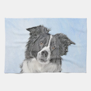 Border Collie Painting - Cute Original Dog Art Tea Towel