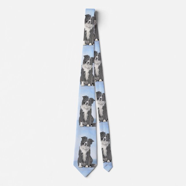 Border Collie Painting - Cute Original Dog Art Tie (Front)