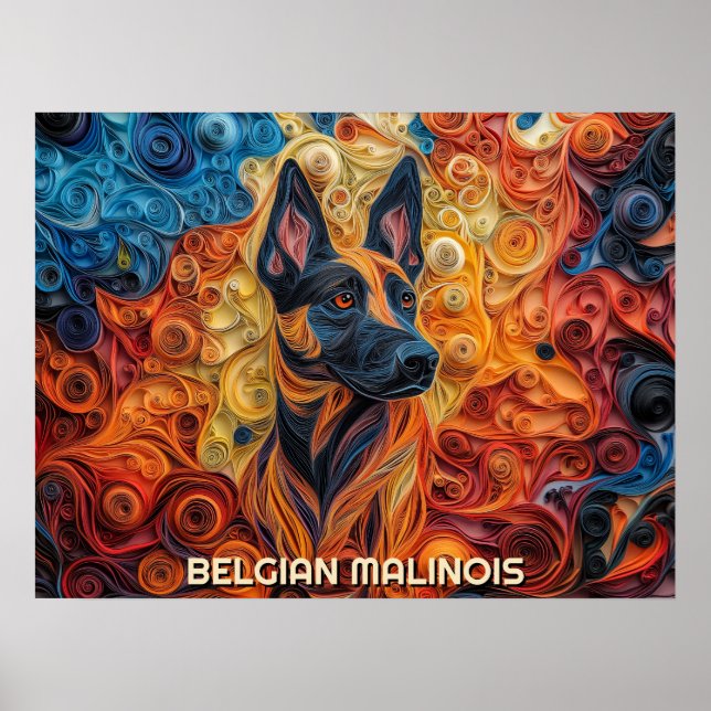 Border Collie Paper Quilling Art Dog Portrait Poster (Front)