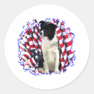 Border Collie Patriot Classic Round Sticker