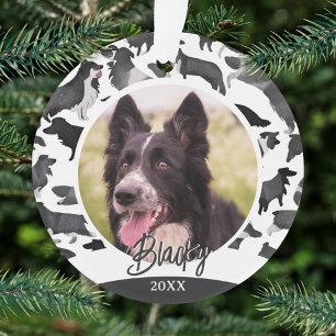 Border Collie Pattern Dog Name Photo Christmas Ornament