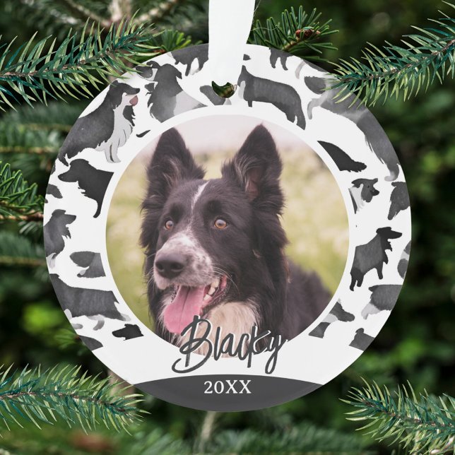 Border Collie Pattern Dog Name Photo Christmas  Ornament (Creator Uploaded)
